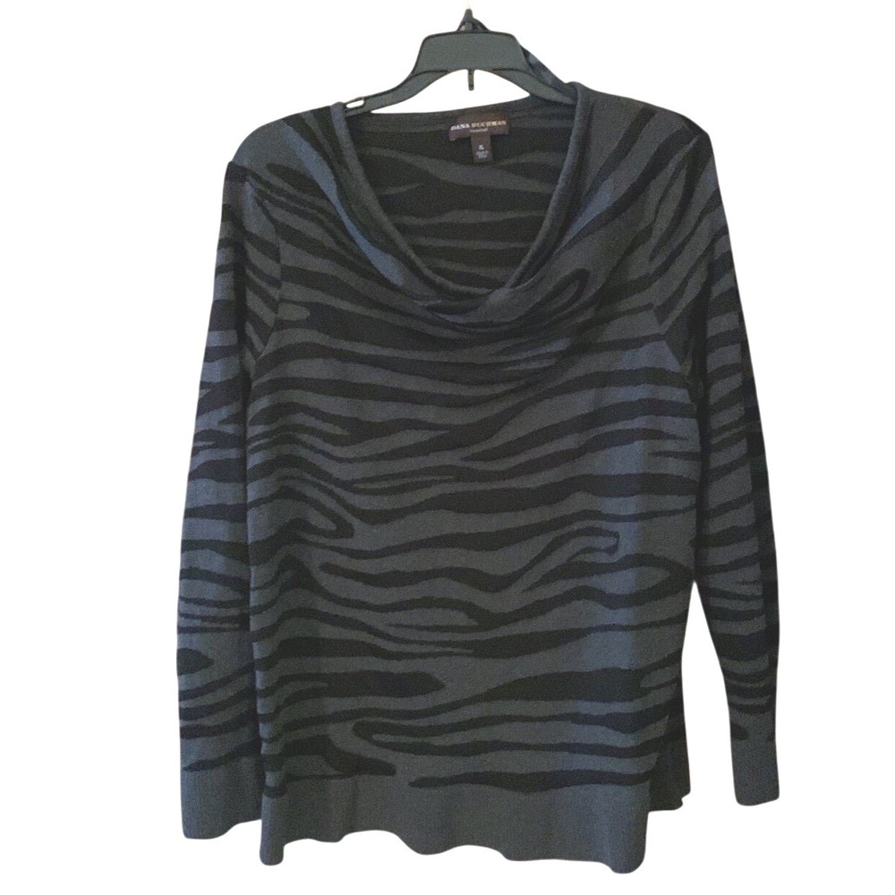 Dana Buchman Signature XL Black Gray Zebra Print‎ Cowl Neck Long Sleeve Top